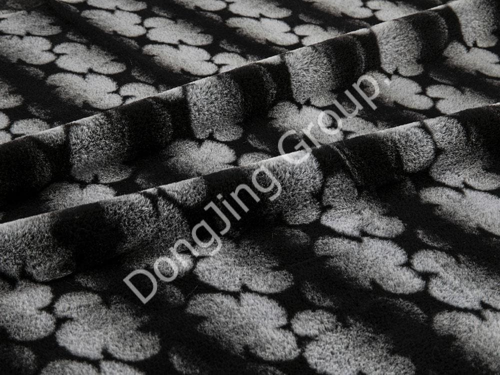 9T2335-Schwarz gezeichnetes Blumensiegel faux fur fabric