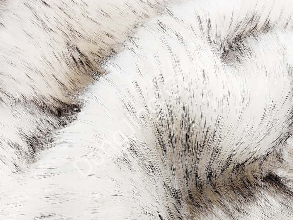 9W1127D-White Timmy White Bedrucktes schwarzes, spitzes Waschbärhaar faux fur fabric